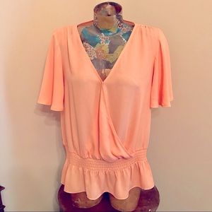 NWOT Peach Short Sleeve Crossover Top Blouse